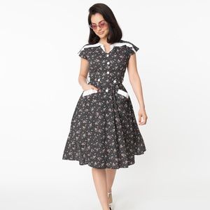 Unique Vintage Black Floral Hedda Dress 1X/16